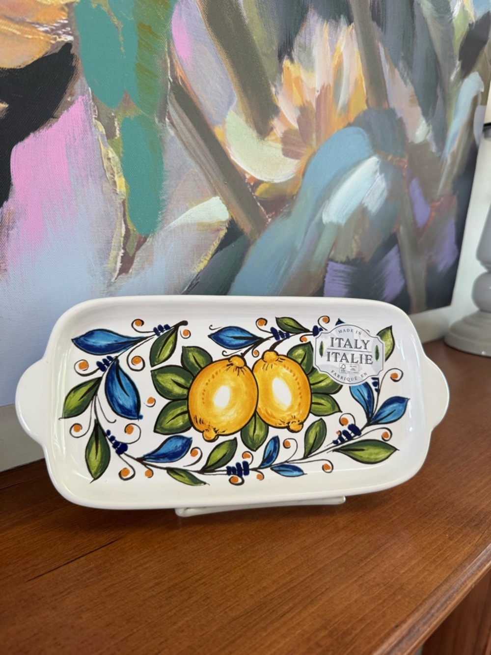 AUTHENTIC ITALIAN LEMON FLORAL CERAMIC TAPA FOOD TRAY BY NOVA DERUTA
